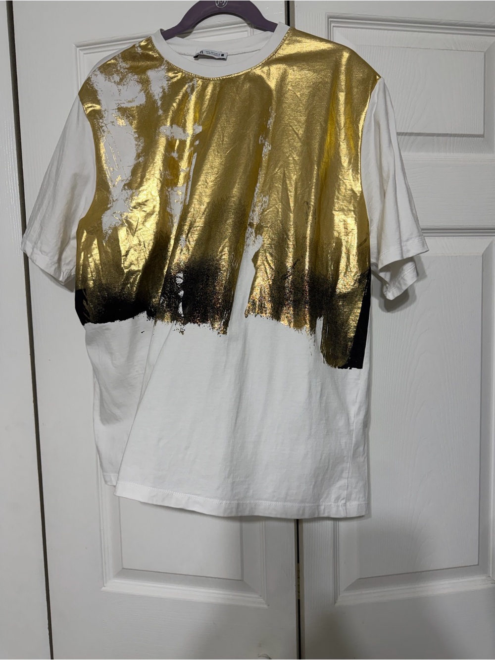 Zara White Kids T-Shirt with Gold Paint-Effect